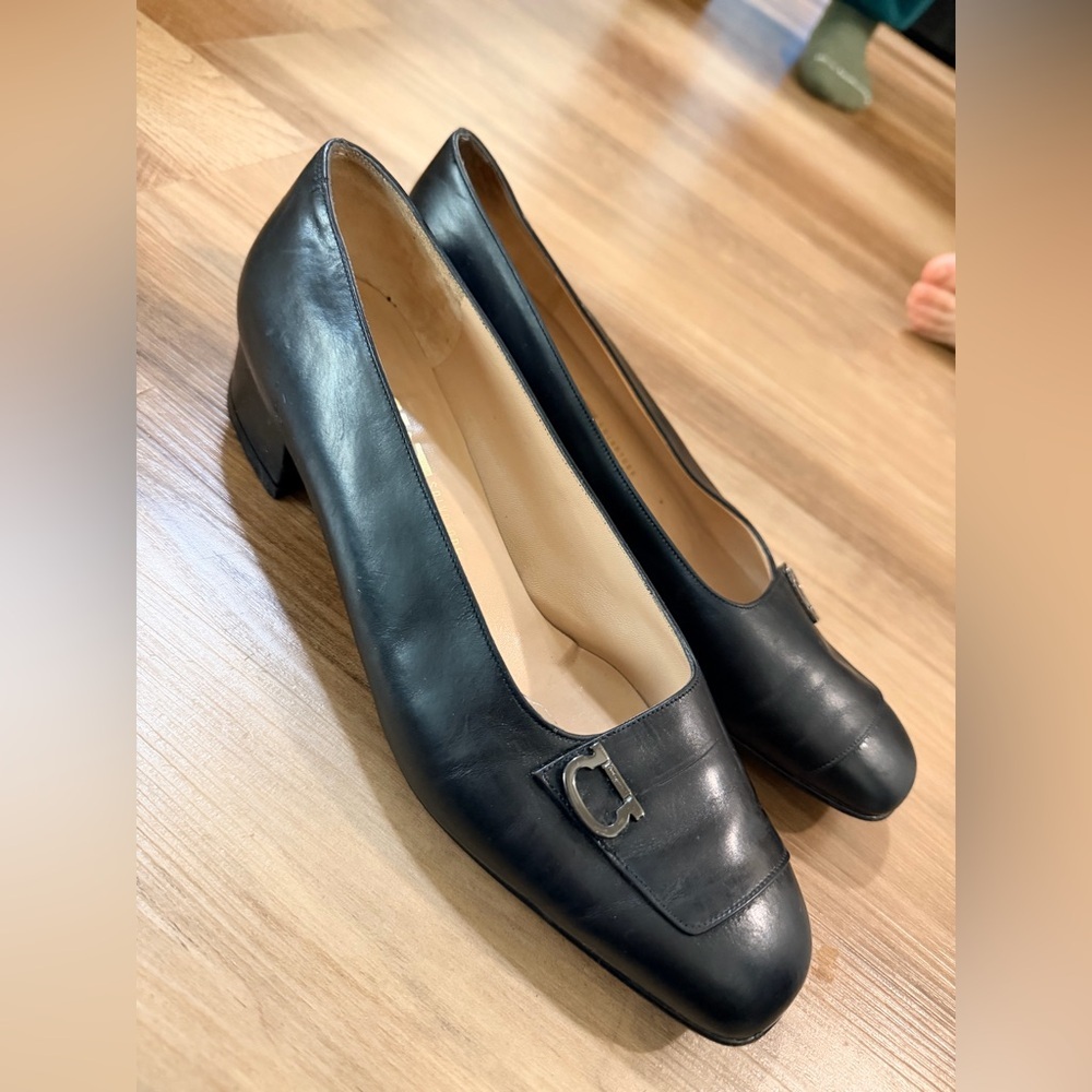 Salvatore Ferragamo 8 B Francesca 3cm Nero Calf Black Pumps Buckle Shoes